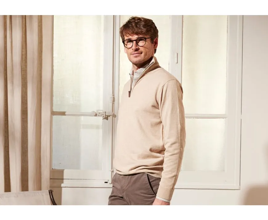 Jersey fino de de hombre - Algodón/cachemira - Beis moteado Vlad-Bexley Outlet