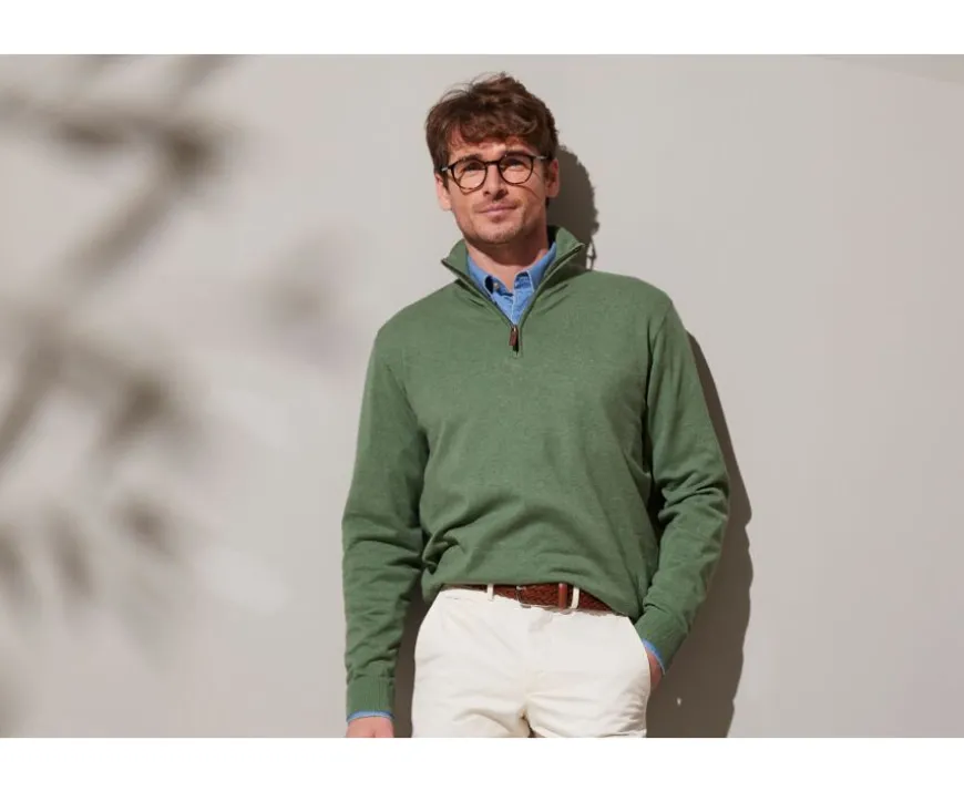 Jersey fino de hombre - Algodón/cachemira - Verde tila Vlad-Bexley Discount