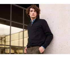 Jersey fino de hombre - Algodón orgánico/cachemira - Negro Vlad-Bexley Flash Sale