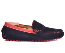 Mocasín de verano para hombre terciopelo Azul marino y piel Rojo Ferguson-Bexley Outlet