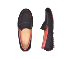 Mocasín de verano para hombre terciopelo Azul marino y piel Rojo Ferguson-Bexley Outlet