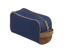 Neceser de lona azul marino y terciopelo de cabra tabaco-Bexley Discount