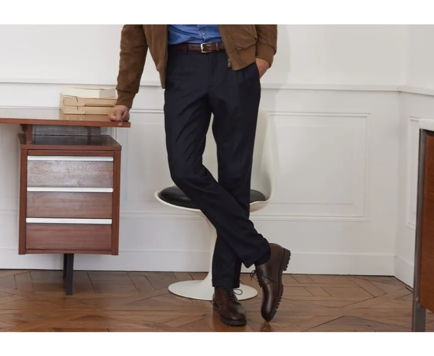 Pantalón de traje casual Espiga azul marino oscuro Lelian-Bexley Discount