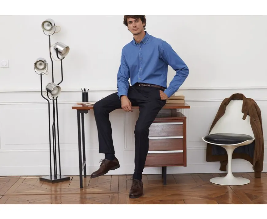 Pantalón de traje casual Espiga azul marino oscuro Lelian-Bexley Discount