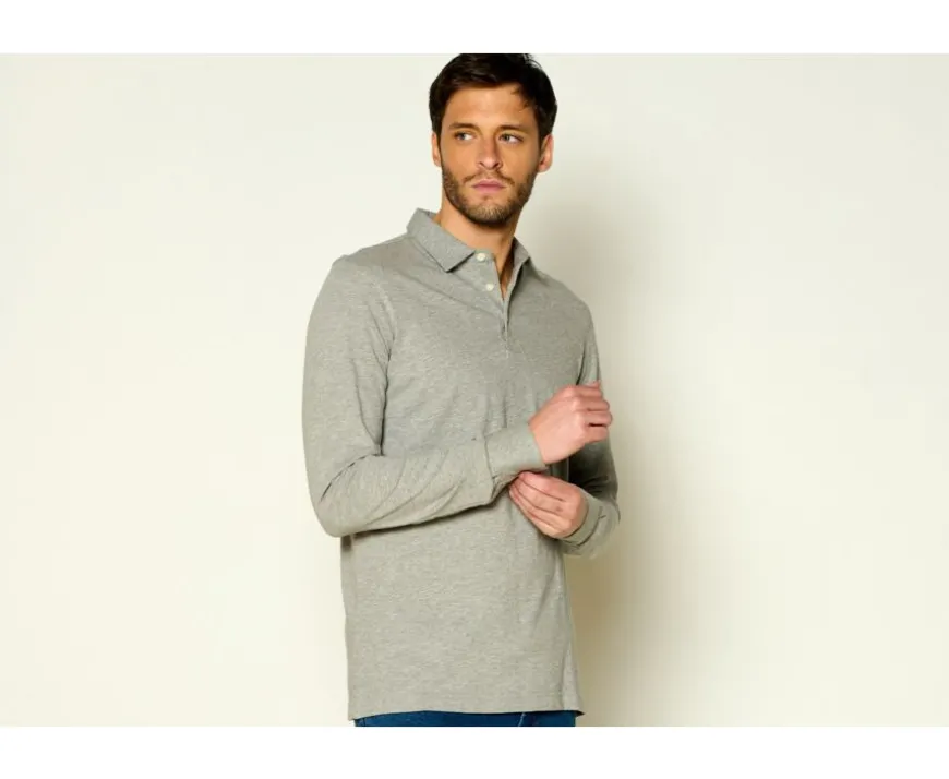 Polo de hombre de manga larga Gris Claro Moteado Aiden Ml-Bexley Cheap