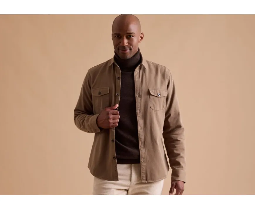 Sobrecamisa de franela Camel - Cuello francés Théodéric-Bexley Outlet