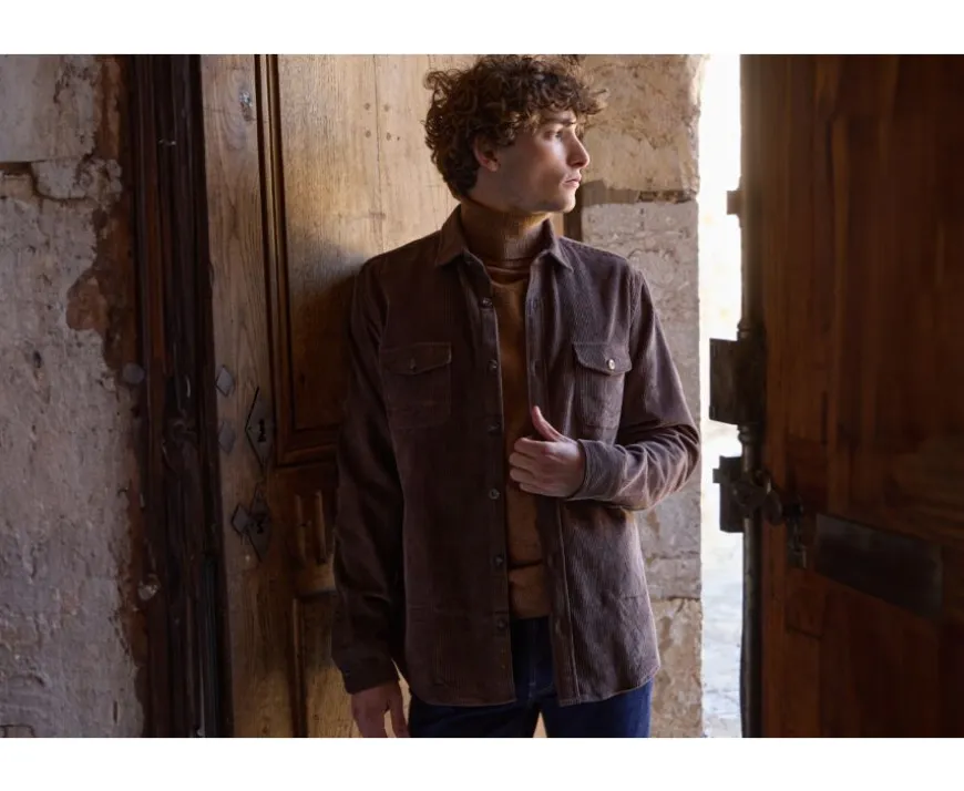 Sobrecamisa de terciopelo Chocolate - Cuello francés Victorin-Bexley Best Sale