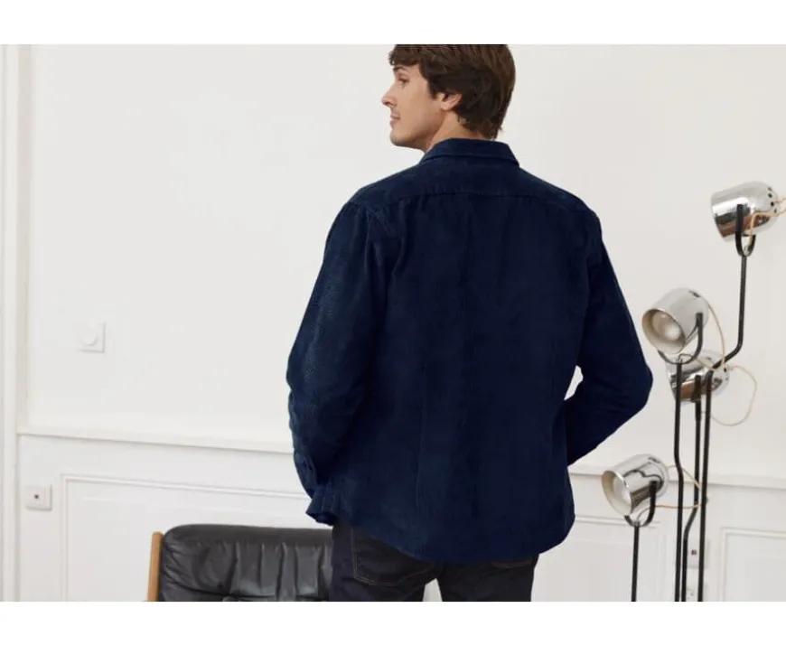 Sobrecamisa de terciopelo Navy - Cuello francés Victorin-Bexley Online