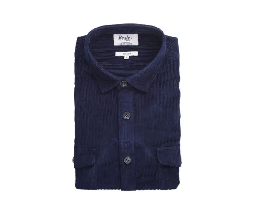 Sobrecamisa de terciopelo Navy - Cuello francés Victorin-Bexley Online