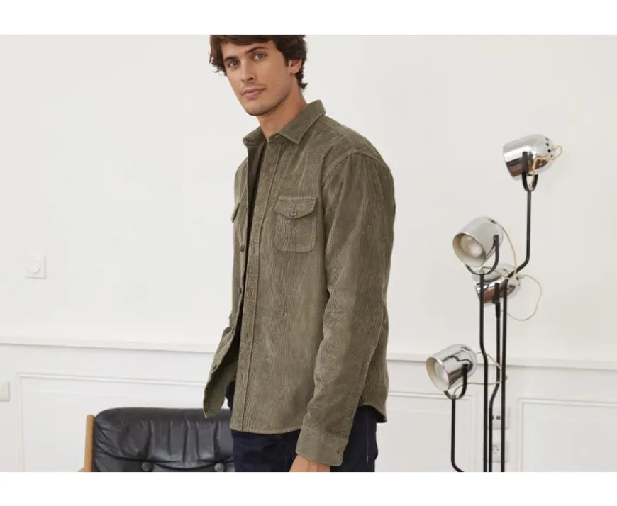 Sobrecamisa de terciopelo Verde militar - Cuello francés Victorin-Bexley Hot