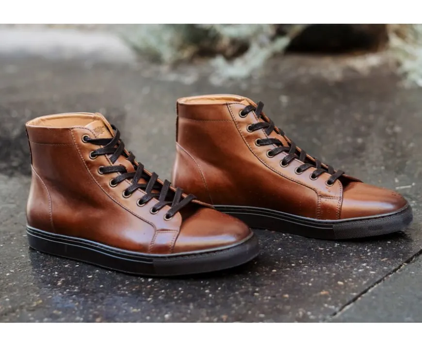 Zapatillas altas para hombre de piel Castaño oscuro patinado Hawthorne-Bexley Clearance