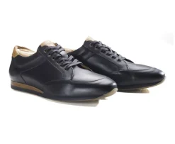 Zapatillas de hombre de piel Negro patinado Belbara-Bexley Best