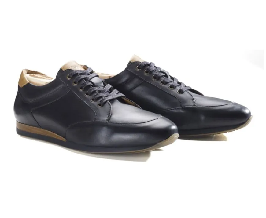 Zapatillas de hombre de piel Negro patinado Belbara-Bexley Best