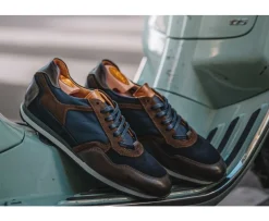 Zapatillas de hombre de terciopelo Chocolate y Azul marino Corunna-Bexley Store