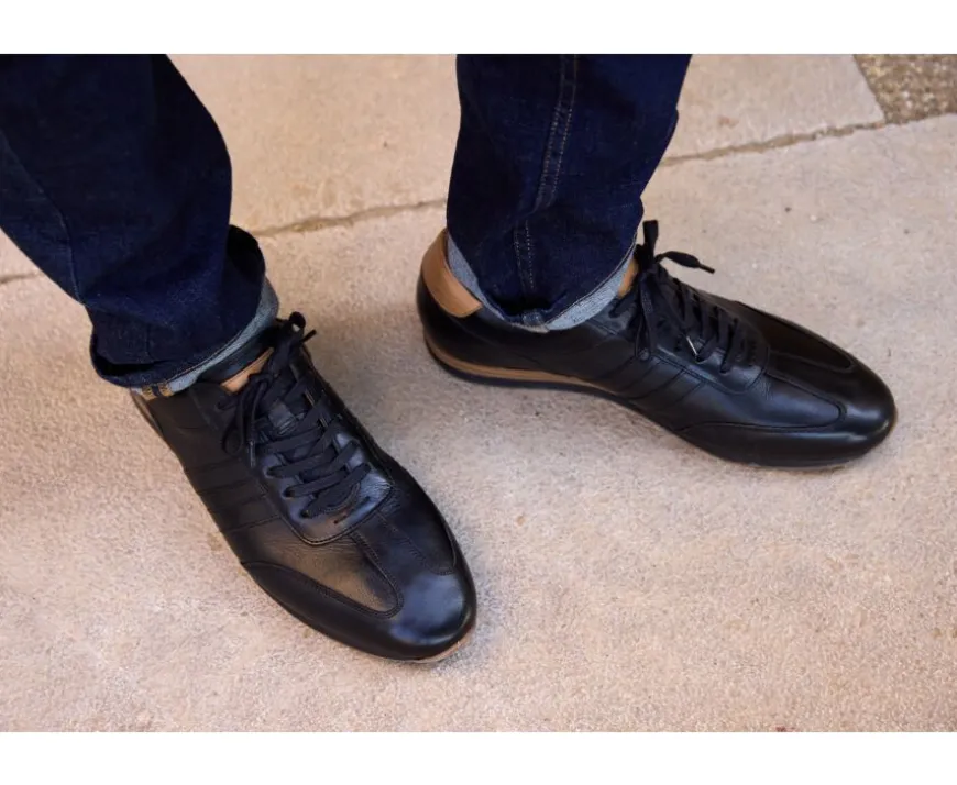Zapatillas de piel Negro patinado Bockara-Bexley Clearance