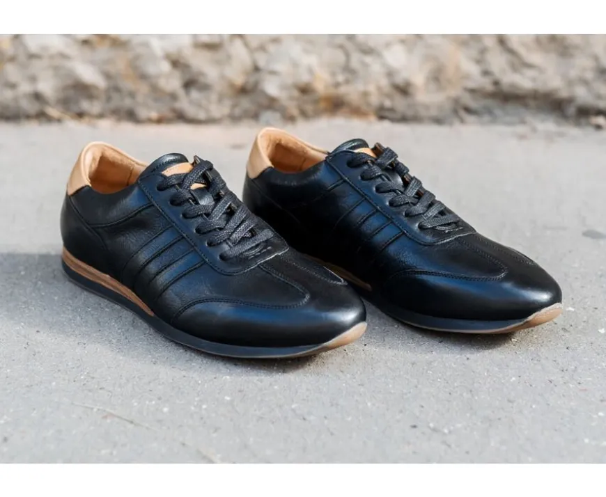 Zapatillas de piel Negro patinado Bockara-Bexley Clearance