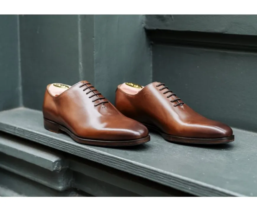 Zapato Oxford Castaño Patinado con suela de cuero con patin Bellagio Patin-Bexley Shop