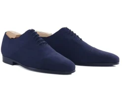 Zapato Oxford de terciopelo Azul Marine para hombre Suela de caucho Lennox Gomme Urban-Bexley New