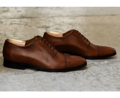 Zapato Oxford para hombre con suela de piel Coñac patinado Ringwood-Bexley Online