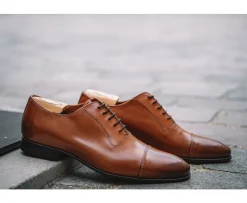 Zapato Oxford para hombre Suela de piel Castaño patinado Ringwood-Bexley Discount