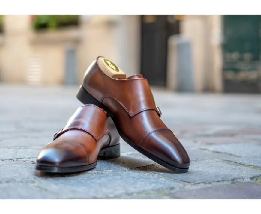 Zapatos Chocolate Patinado de hombre con doble hebilla Cheddington-Bexley Fashion