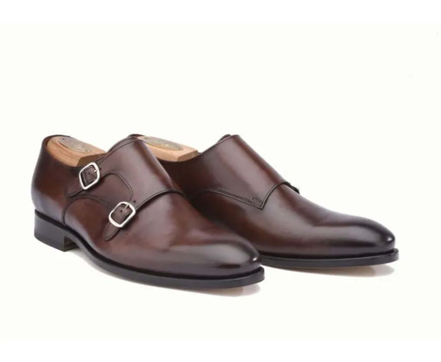 Zapatos de hombre con doble hebilla Chocolate patinado Chigwell-Bexley New