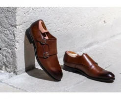 Zapatos de hombre con doble hebilla Chocolate patinado Chigwell-Bexley New