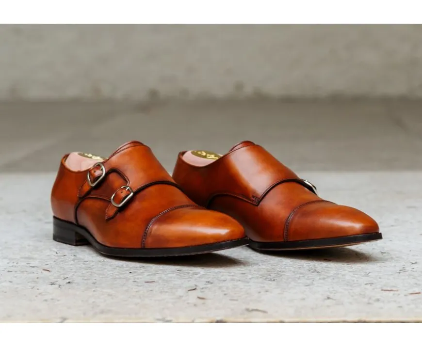 Zapatos de hombre Dorado Patinado con doble hebilla Chedington-Bexley Cheap