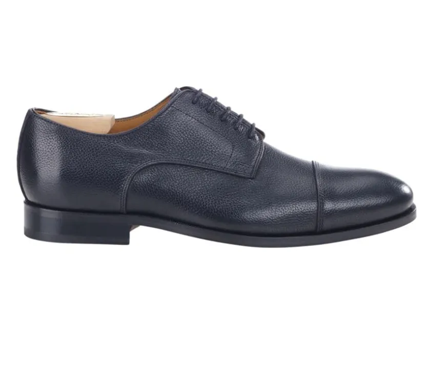 Zapatos Derby de Hombre en Cuero Granulado Negro - Suela de Cuero Gilwell-Bexley Discount