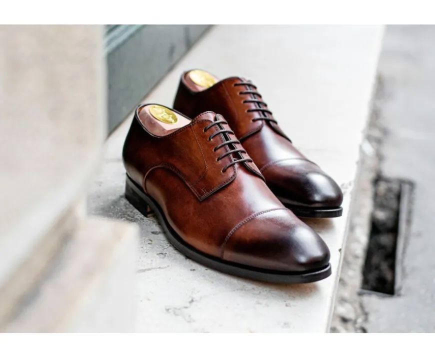 Zapatos Derby de hombre Suela de cuero Coñac patinado Gilwell-Bexley Discount