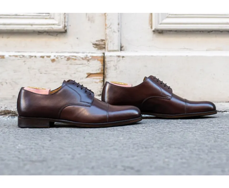 Zapatos derby hombre suela de piel con patín Chocolate patinado Mayfair Classic Patin-Bexley Online