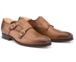 Zapatos hombre hebilla doble Coñac patinado Chigwell-Bexley Outlet