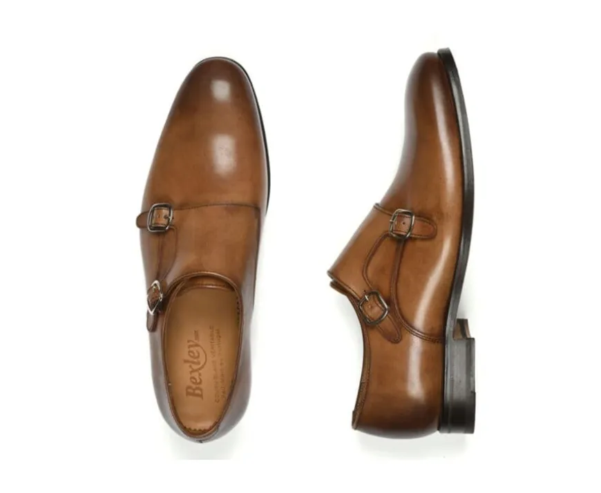 Zapatos hombre hebilla doble Coñac patinado Chigwell-Bexley Outlet